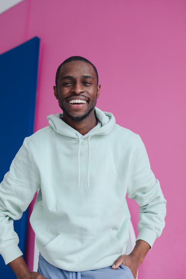 Smiling Man in White Hoodie Jacket